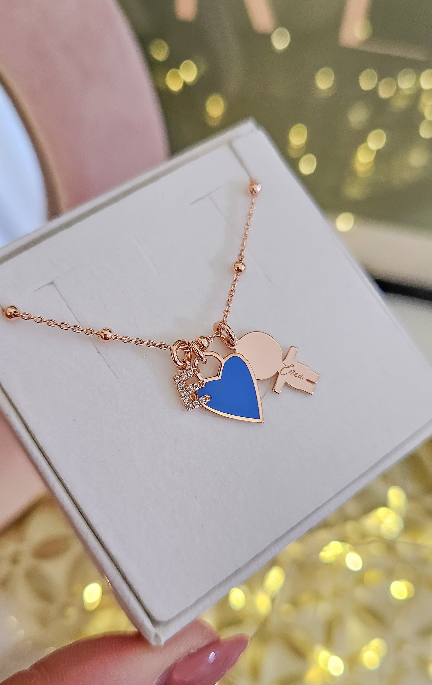 Collana bebè cuore lucchetto smalto e lettera