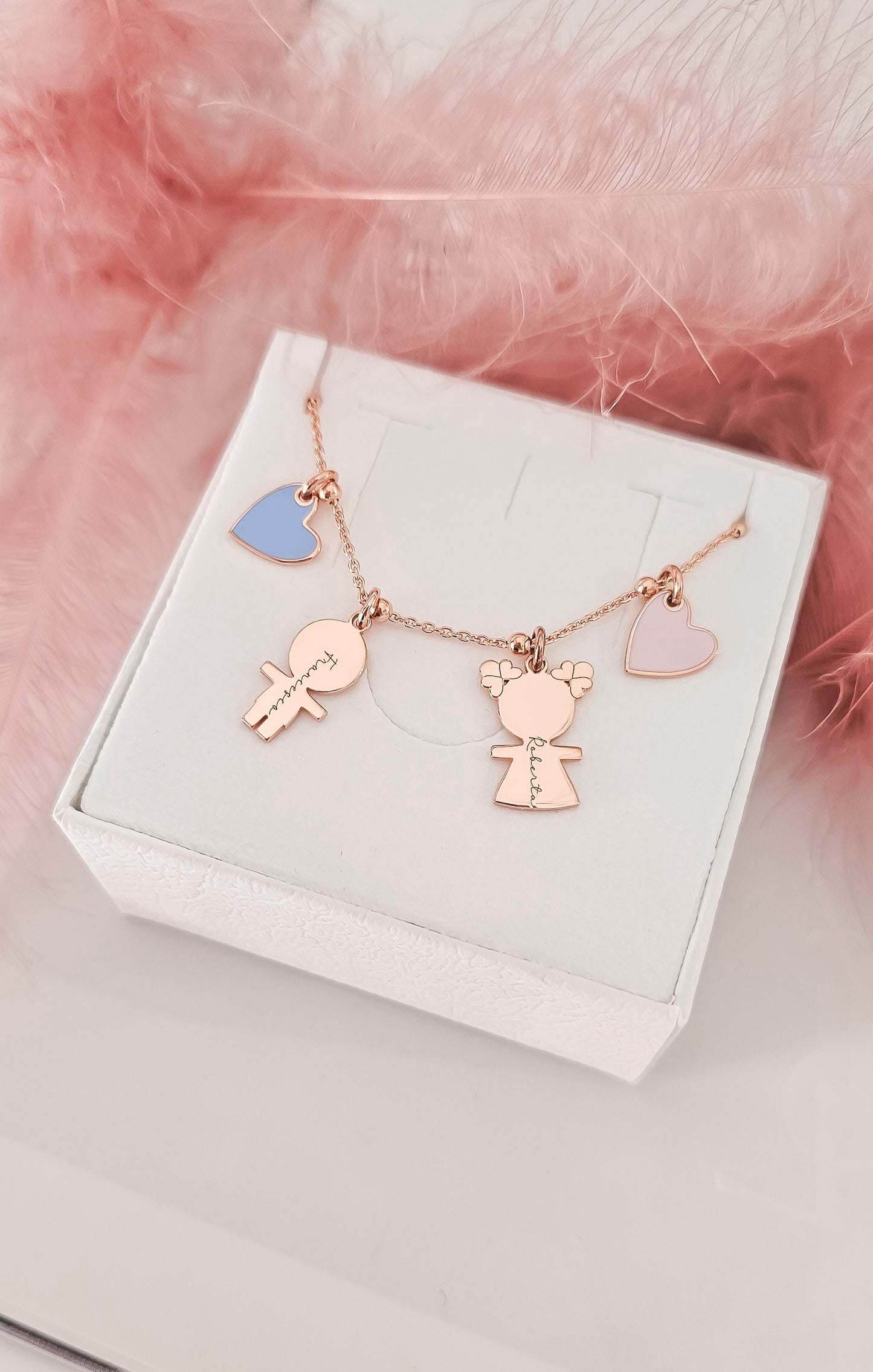 Collana due bebè e due cuori smaltati