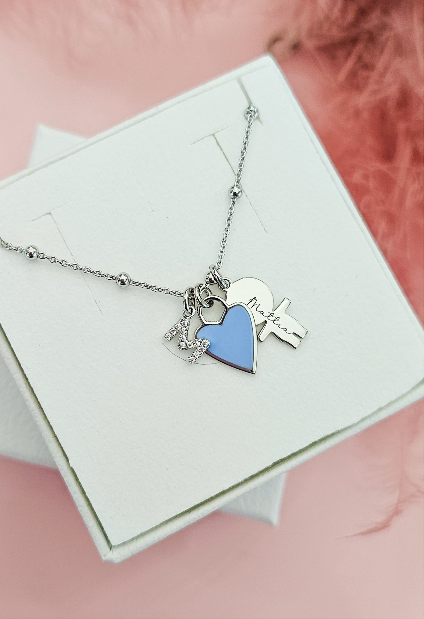 Collana bebè cuore lucchetto smalto e lettera