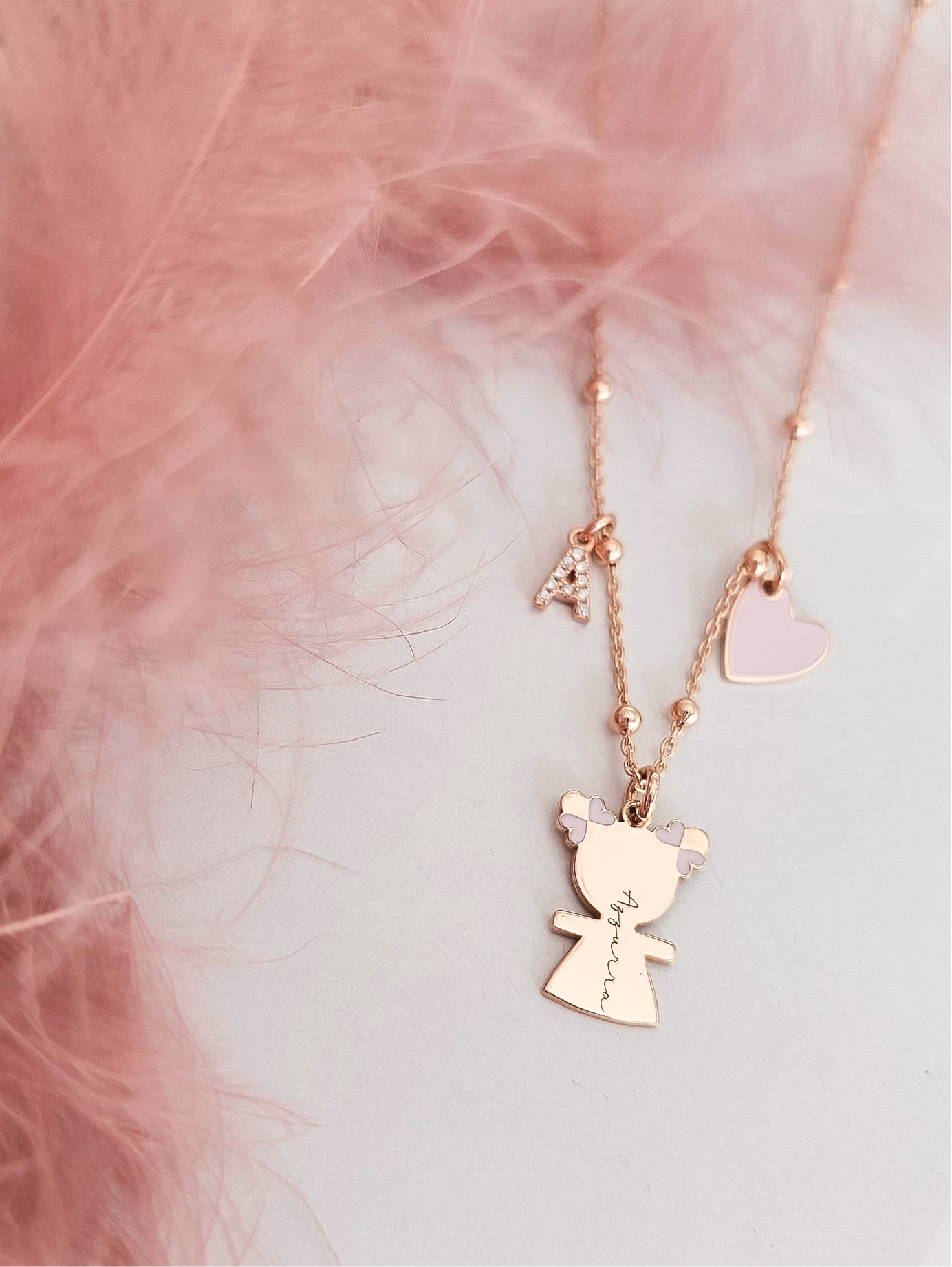 Collana bebè smaltati lettera e cuore smaltato