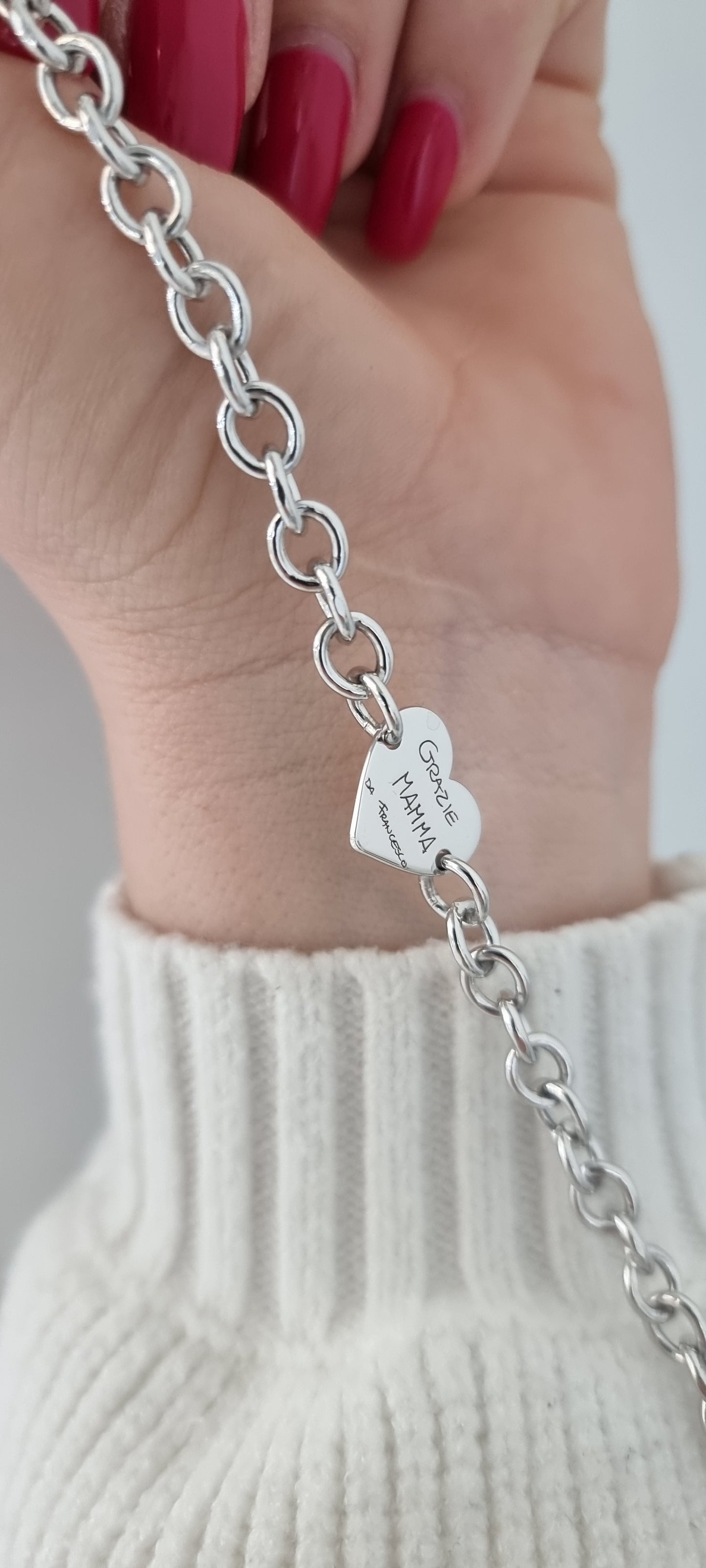 Bracciale catena e cuore calligrafia o disegno