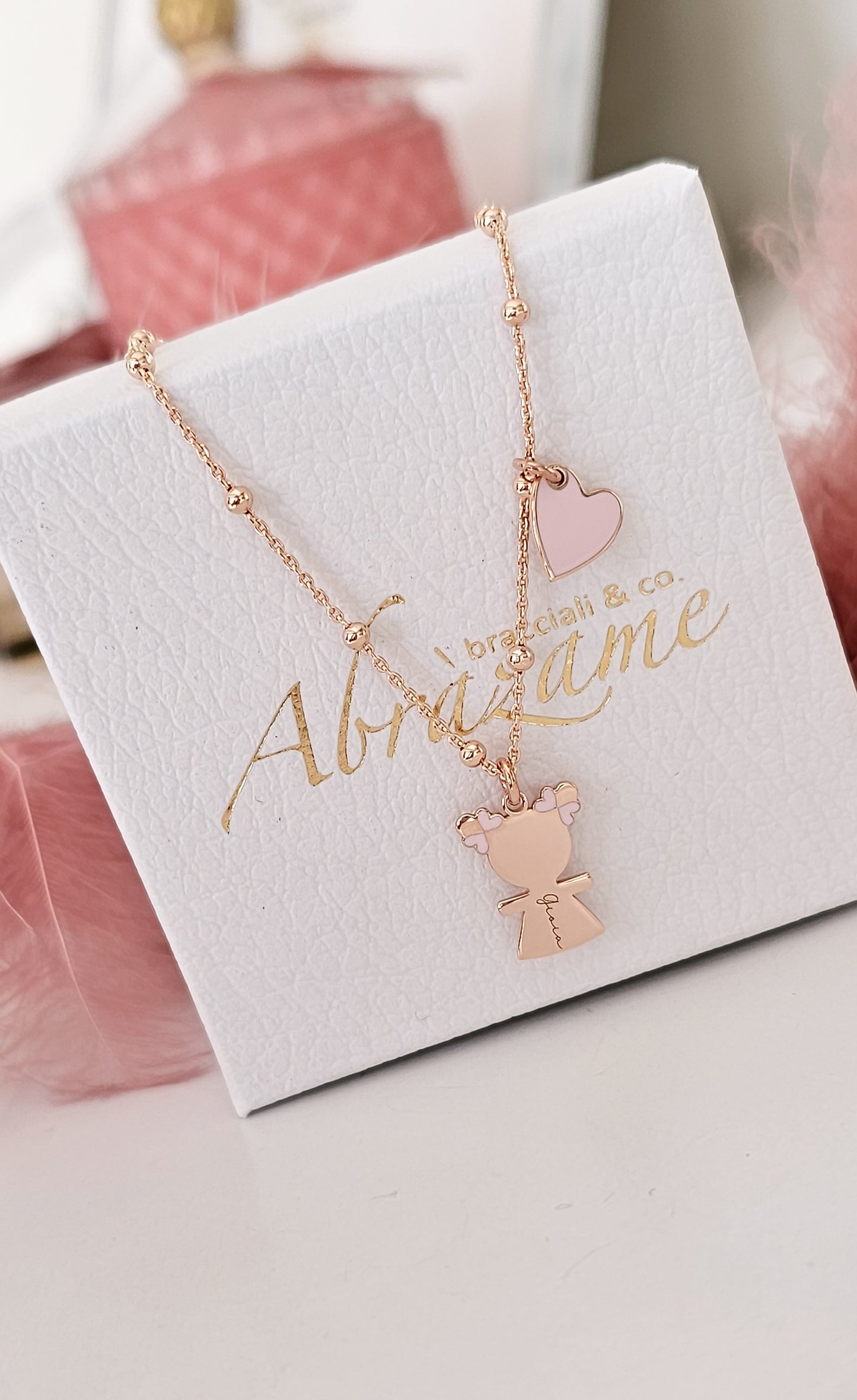 Collana bebè smaltati lettera e cuore smaltato