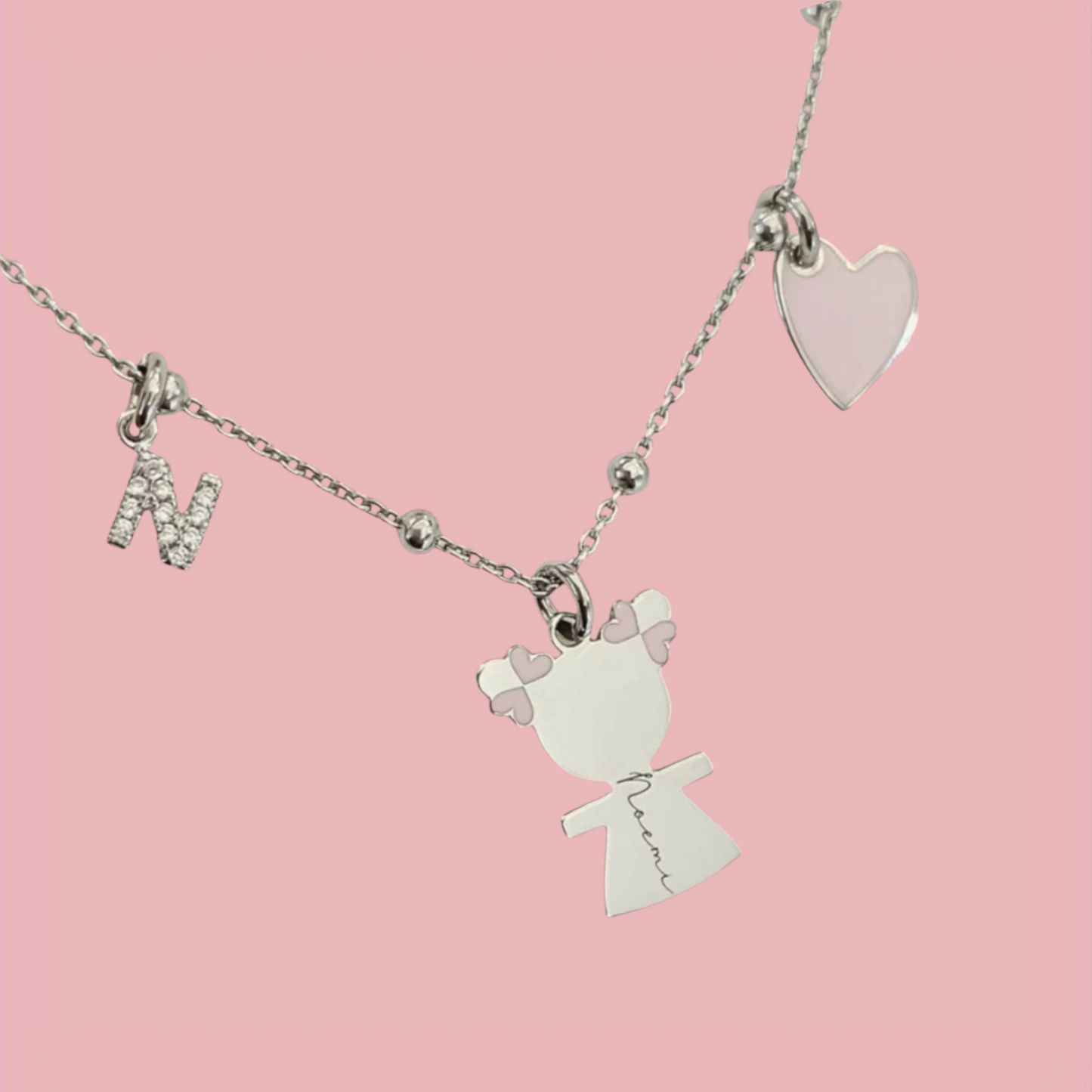 Collana bebè smaltati lettera e cuore smaltato