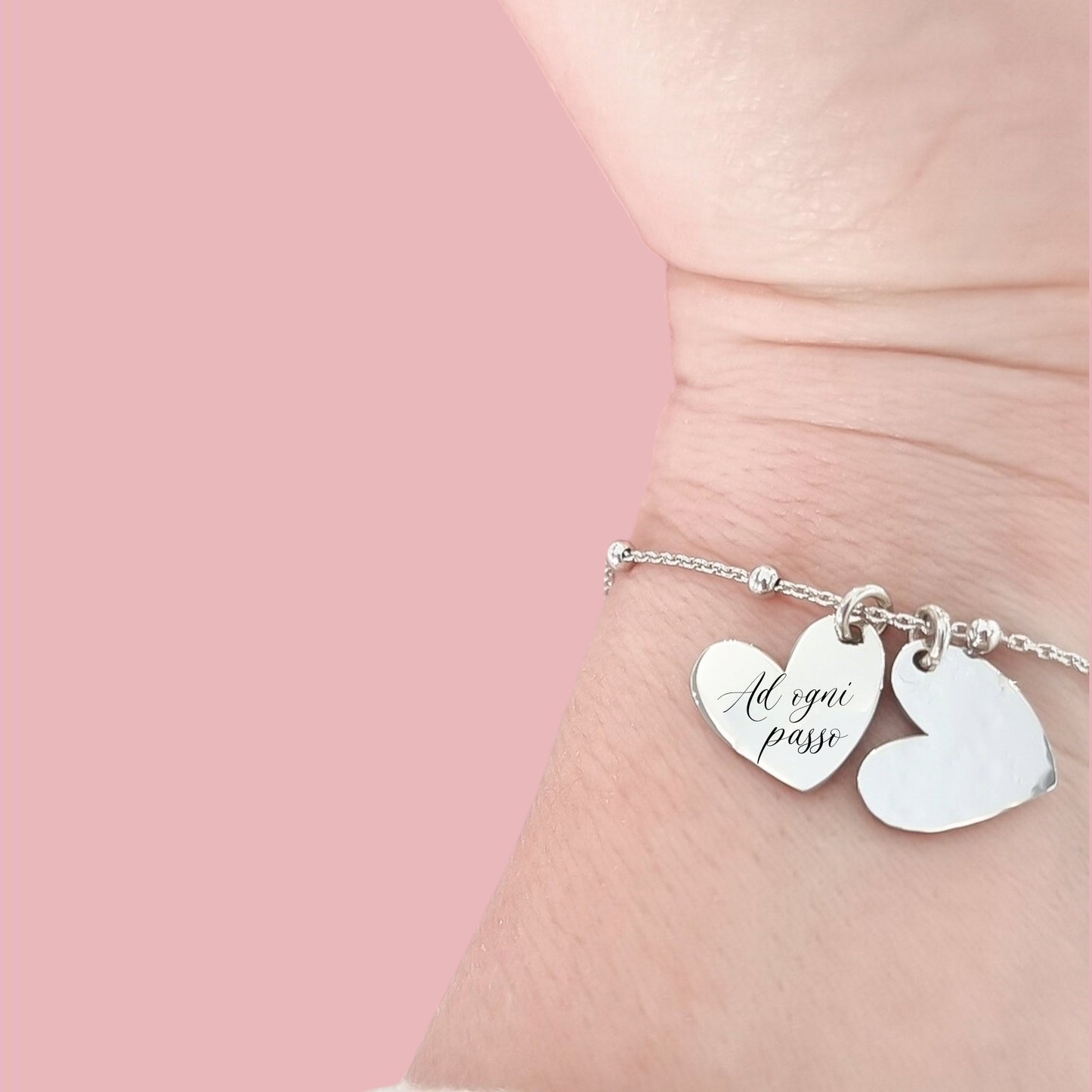 Bracciale cuore battuto e cuore inciso