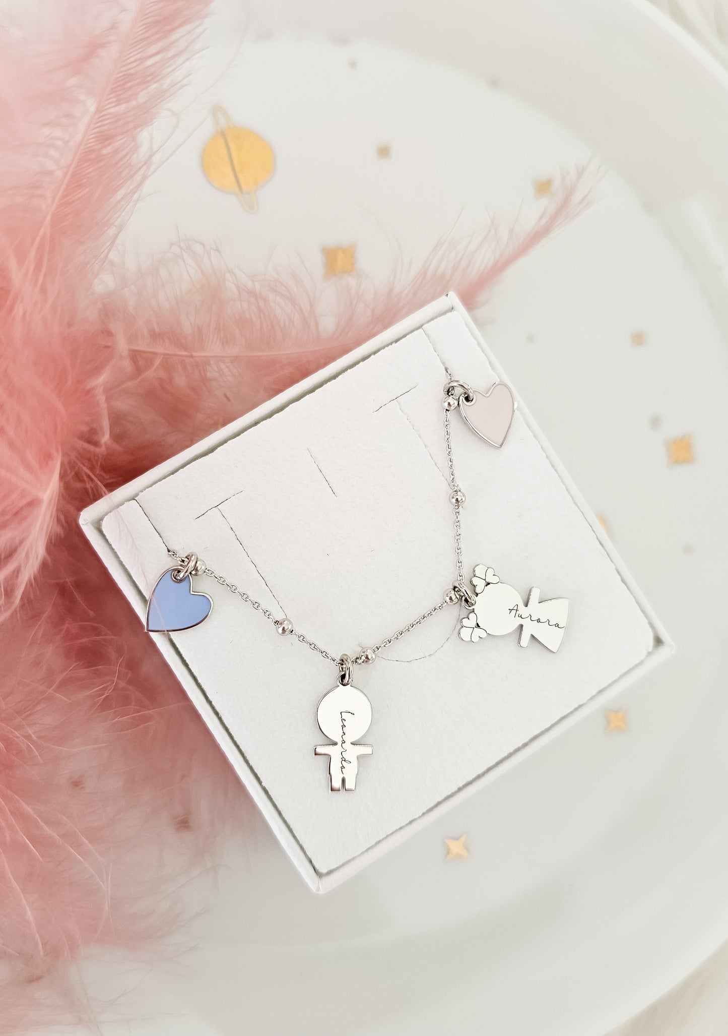 Collana due bebè e due cuori smaltati