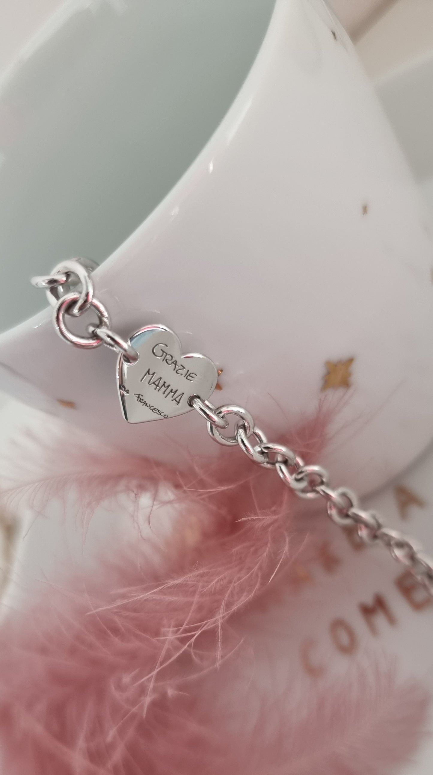 Bracciale catena e cuore calligrafia o disegno