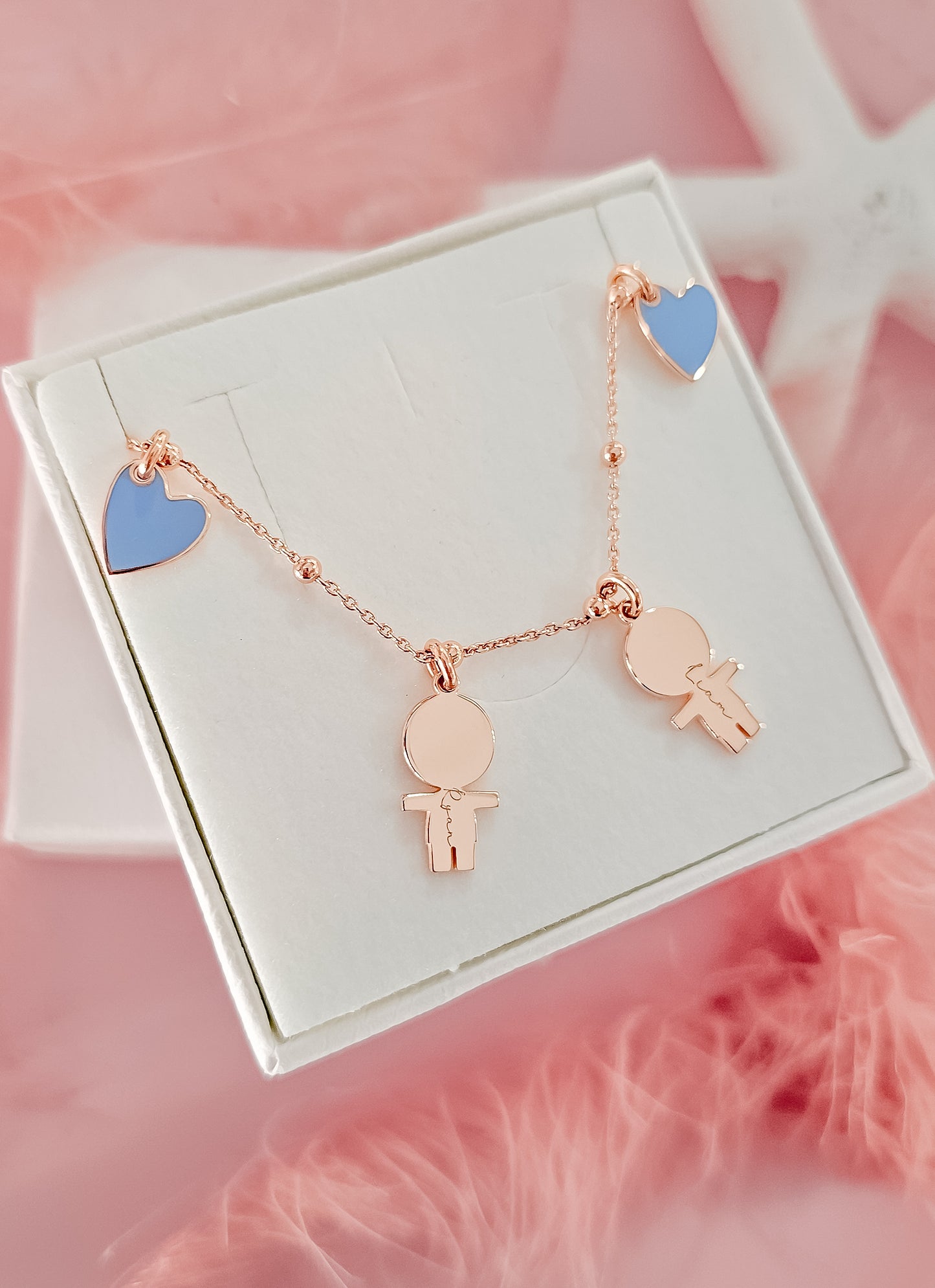 Collana due bebè e due cuori smaltati