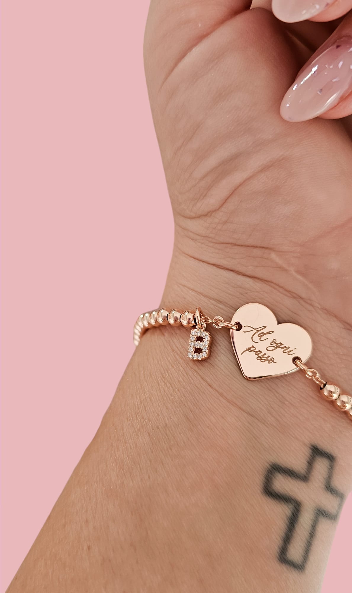 Bracciale sfere 4mm cuore e lettera